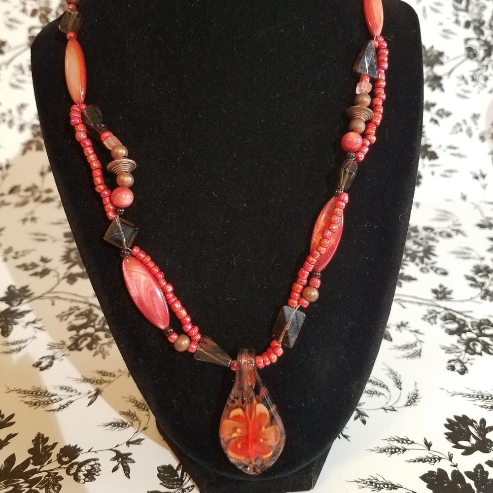 Flower glass pendant necklace jr2